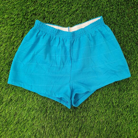 Vintage 80s MOD Gym Shorts Womens Large Blue White Trim USA - Picture 1 of 12